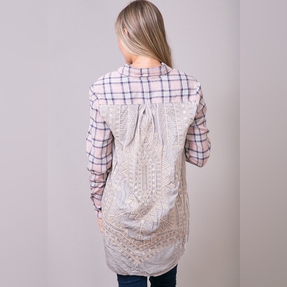 Johnny Was Collection Imogen Smock Shirt Pink & Blue Plaid Size Med RETAIL $240 - Picture 1 of 11